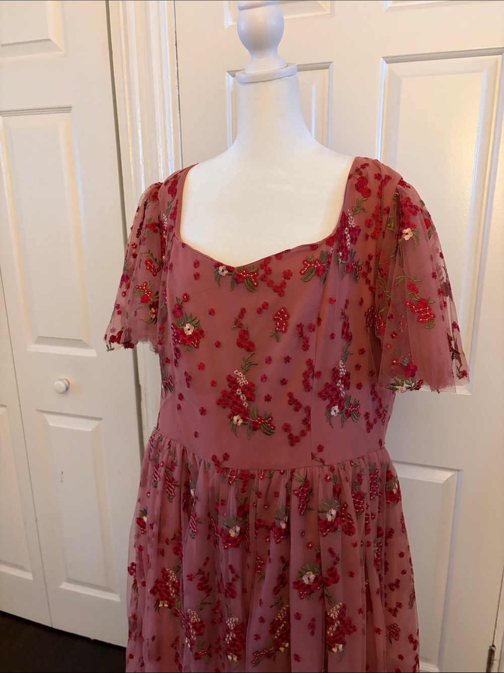 GUC JessaKae Scarlet Dress - Rose Pink Embroidered Tulle Midi Dress - Picture 7 of 11